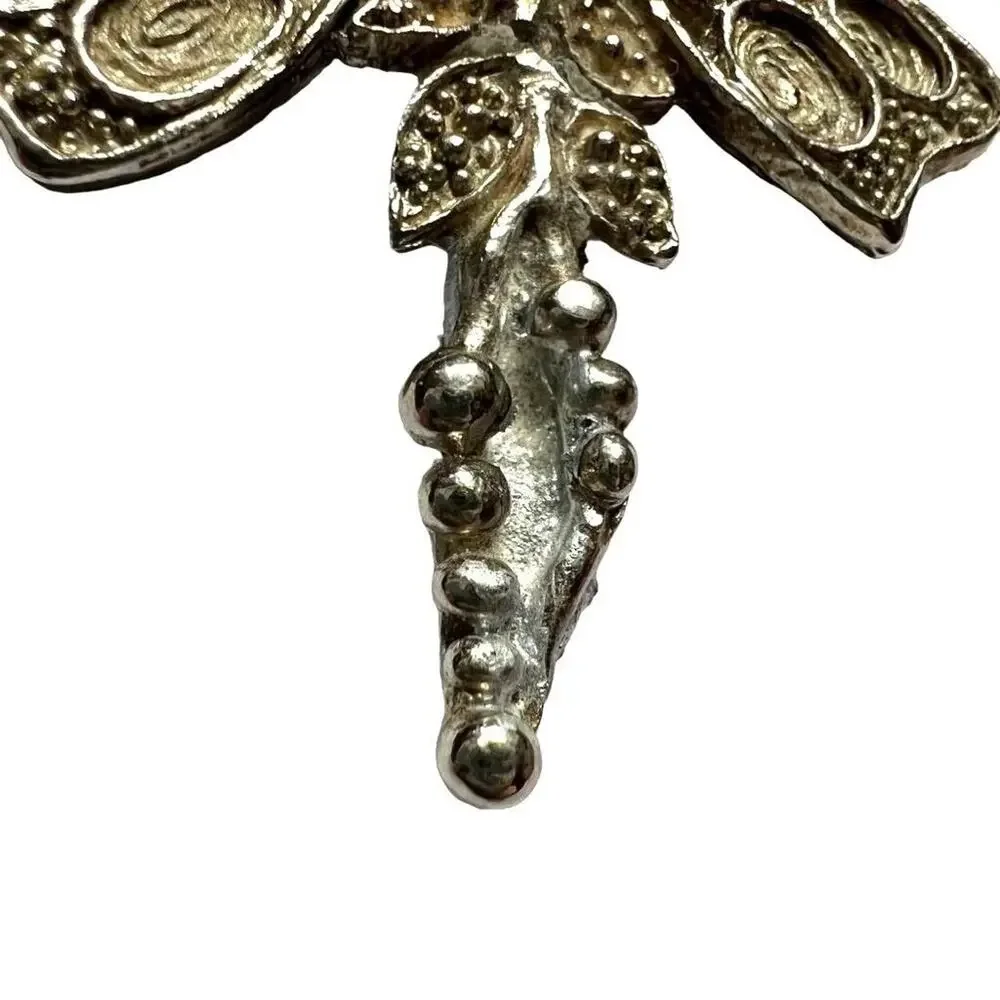 Vintage Silver Dragonfly Ornament with Filigree Work Jeweled Handmade